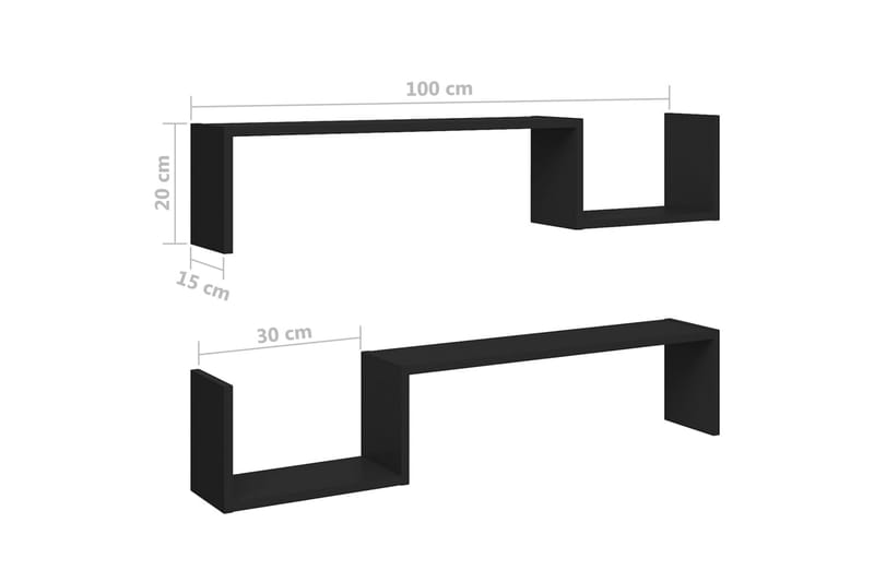væghylder 2 stk. 100x15x20 cm spånplader sort - Sort - Opbevaring - Hylder & Reoler - Væghylde & vægreol