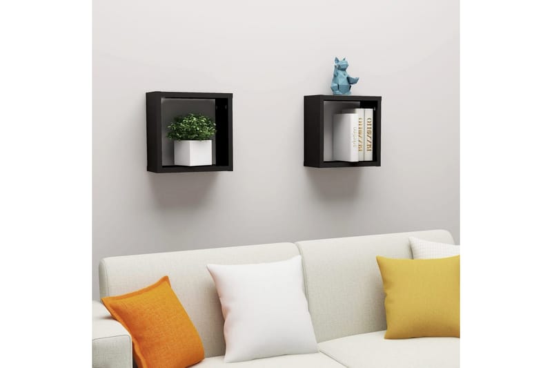 væghylder 2 stk. 30x15x30 cm kubeformet sort - Sort - Opbevaring - Hylder & Reoler - Væghylde & vægreol