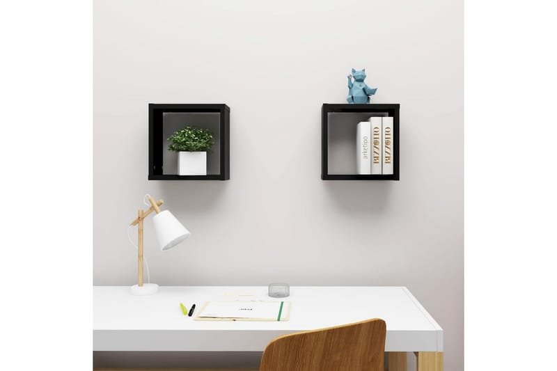 væghylder 2 stk. 30x15x30 cm kubeformet sort - Sort - Væghylde & vægreol