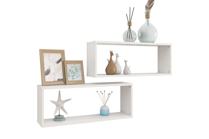 væghylder 2 stk. 60x15x23 cm kubeformet spånplade hvid - Hvid - Opbevaring - Hylder & Reoler - Væghylde & vægreol