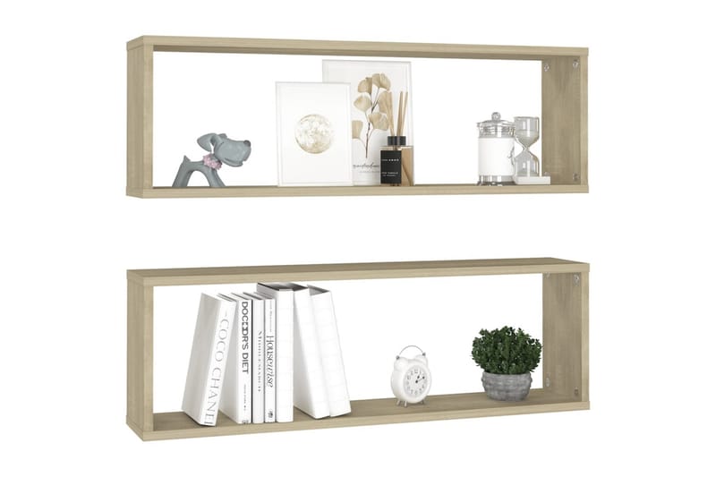 væghylder 2 stk. 80x15x26,5 cm kubeformet spånplade - Brun - Opbevaring - Hylder & Reoler - Væghylde & vægreol