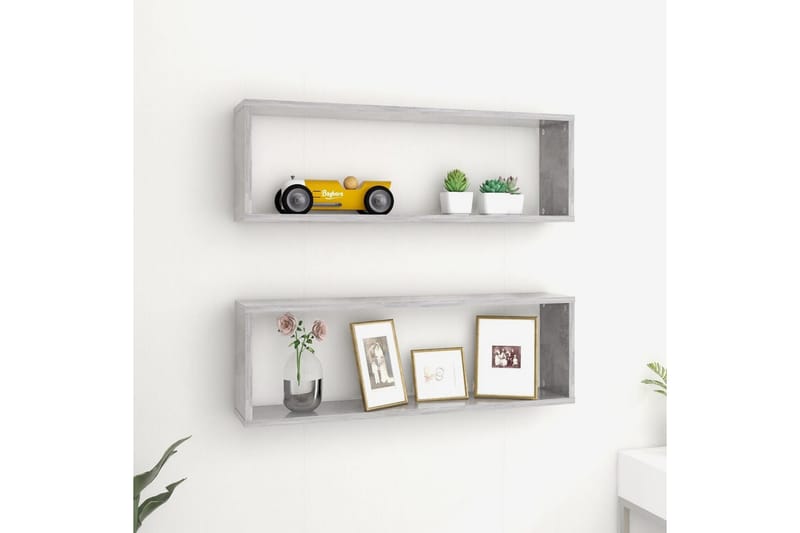 væghylder 2 stk. 80x15x26,5 cm spånplade kubeformet betongrå - Grå - Opbevaring - Hylder & Reoler - Væghylde & vægreol