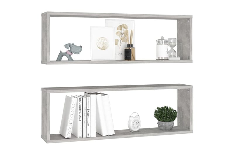 væghylder 2 stk. 80x15x26,5 cm spånplade kubeformet betongrå - Grå - Opbevaring - Hylder & Reoler - Væghylde & vægreol