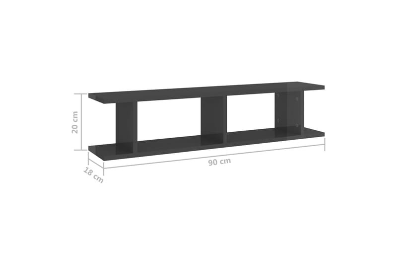 væghylder 2 stk. 90x18x20 cm spånplade grå højglans - Grå - Væghylde & vægreol