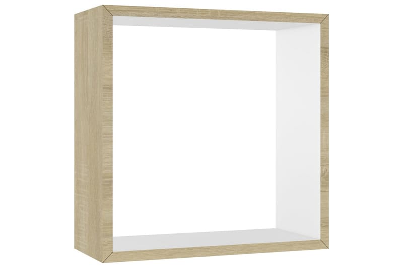 væghylder 3 stk. kubeformet hvid og sonoma-eg - Beige - Væghylde & vægreol