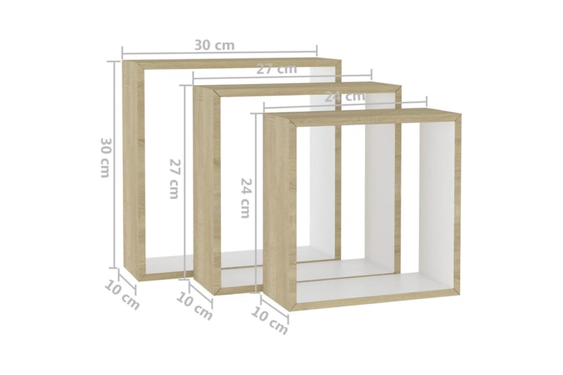væghylder 3 stk. kubeformet hvid og sonoma-eg - Beige - Væghylde & vægreol