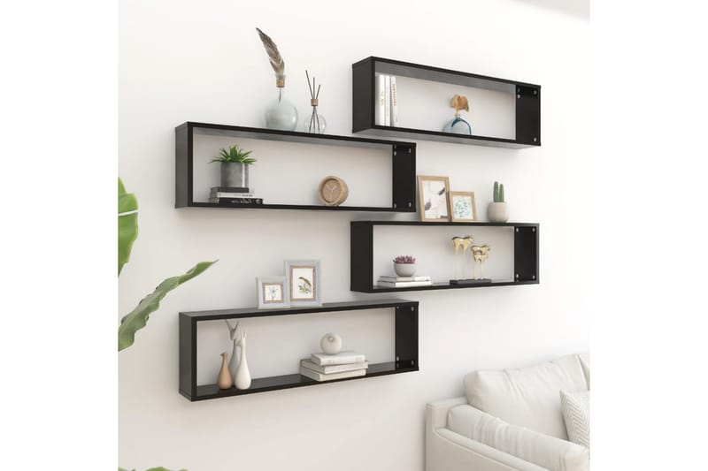 væghylder 4 stk. 100x15x30 cm spånplade kubeformet sort - Sort - Opbevaring - Hylder & Reoler - Væghylde & vægreol