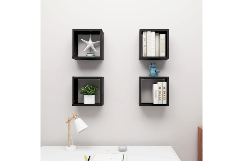 væghylder 4 stk. 30x15x30 cm kubeformet sort - Sort - Opbevaring - Hylder & Reoler - Væghylde & vægreol