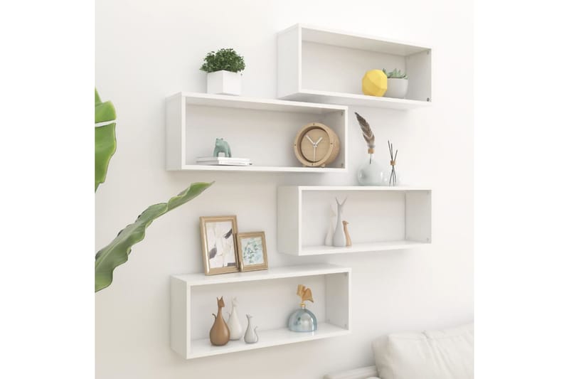 væghylder 4 stk. 60x15x23 cm kubeformet spånplade hvid - Hvid - Opbevaring - Hylder & Reoler - Væghylde & vægreol