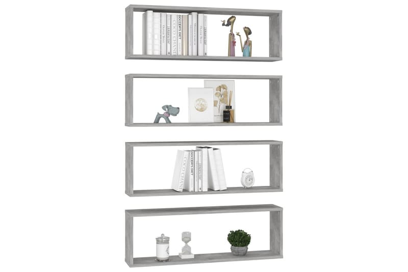 væghylder 4 stk. 80x15x26,5 cm spånplade kubeform betongrå - Grå - Opbevaring - Hylder & Reoler - Væghylde & vægreol