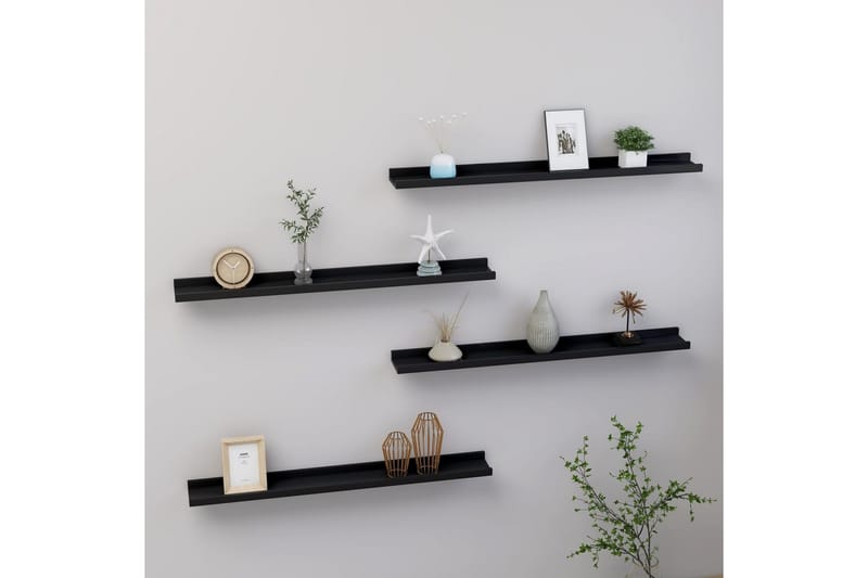 væghylder 4 stk. 80x9x3 cm sort - Sort - Opbevaring - Hylder & Reoler - Væghylde & vægreol