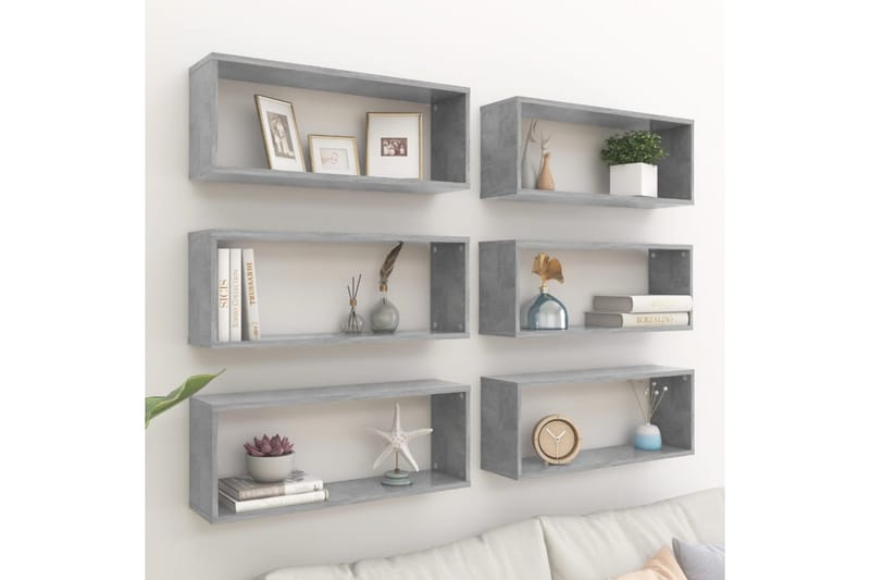 væghylder 6 stk. 60x15x23 cm kubeformet spånplade betongrå - Grå - Opbevaring - Hylder & Reoler - Væghylde & vægreol