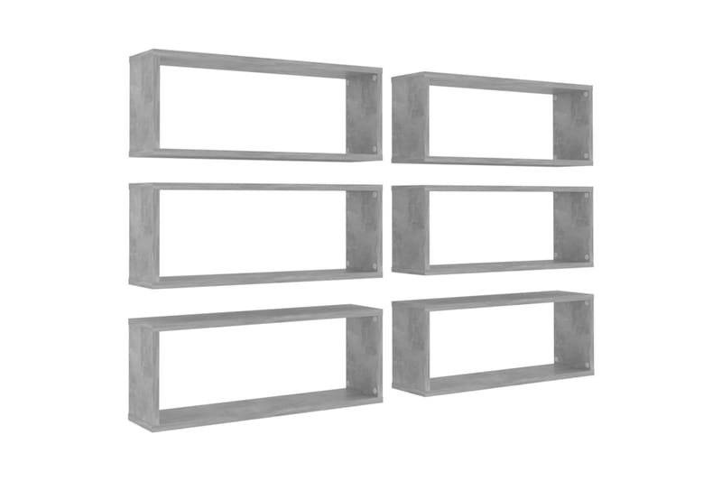 væghylder 6 stk. 60x15x23 cm kubeformet spånplade betongrå - Grå - Opbevaring - Hylder & Reoler - Væghylde & vægreol