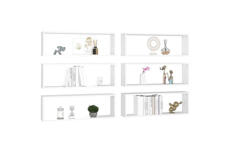 væghylder 6 stk. 80x15x26,5 cm kubeformet spånplade hvid - Hvid - Opbevaring - Hylder & Reoler - Væghylde & vægreol