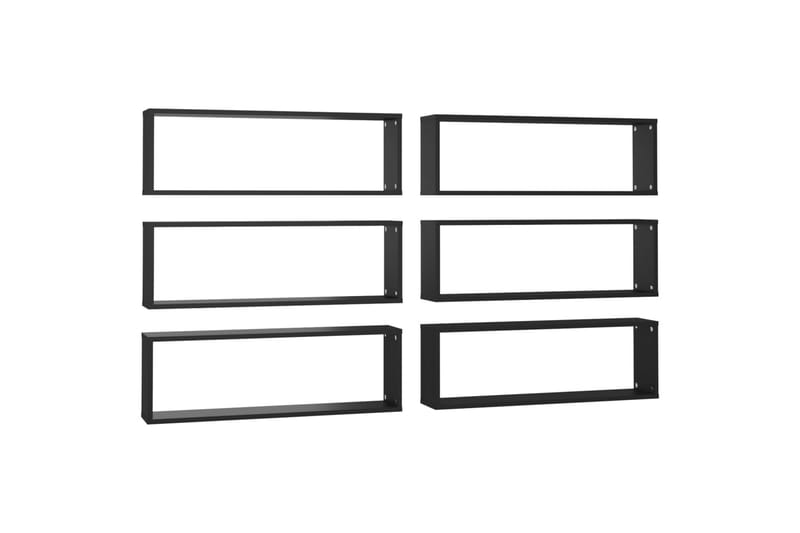 væghylder 6 stk. 80x15x26,5 cm kubeformet spånplade sort - Sort - Opbevaring - Hylder & Reoler - Væghylde & vægreol