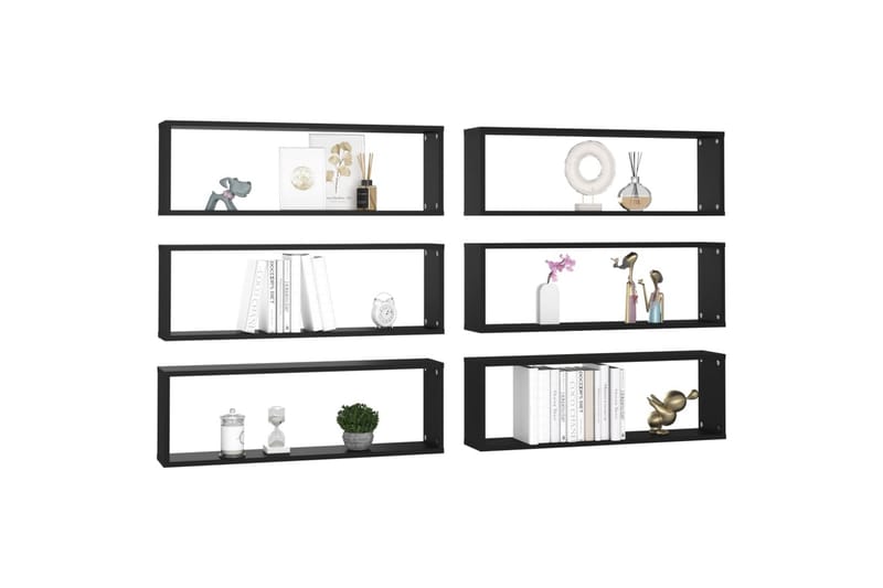 væghylder 6 stk. 80x15x26,5 cm kubeformet spånplade sort - Sort - Opbevaring - Hylder & Reoler - Væghylde & vægreol