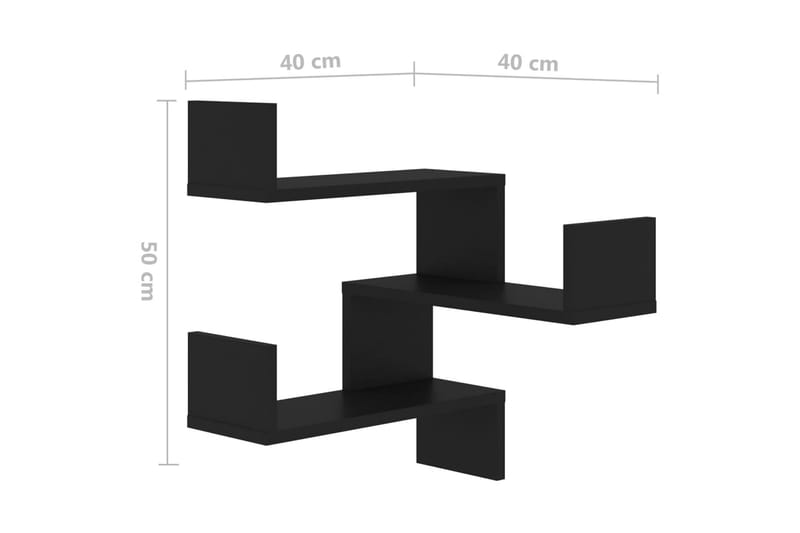 væghylder til hjørne 2 stk. 40x40x50 cm spånplade sort - Sort - Opbevaring - Hylder & Reoler - Væghylde & vægreol