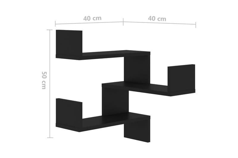 væghylder til hjørne 2 stk. 40x40x50 cm spånplade sort - Sort - Væghylde & vægreol