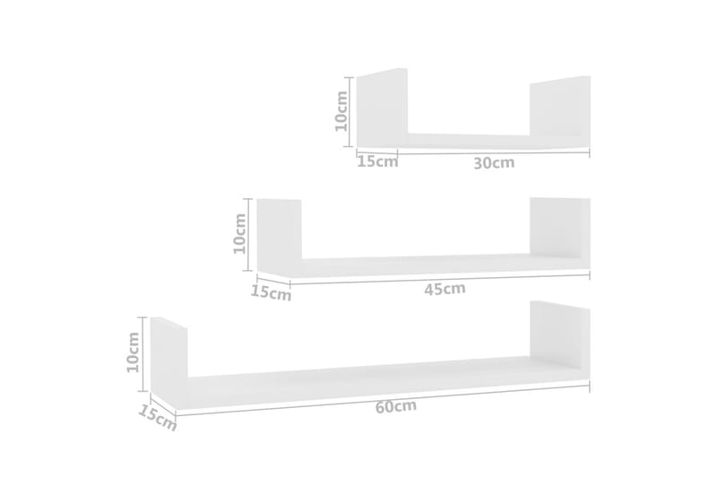 væghyldesæt 3 dele spånplade hvid højglans - Væghylde & vægreol