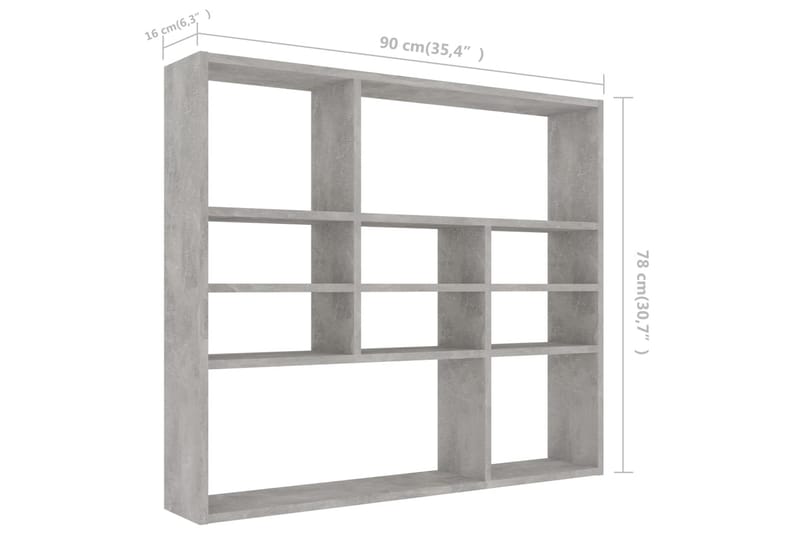 Vægreol 90X16X78 cm Spånplade Betongrå - Opbevaring - Hylder & Reoler - Væghylde & vægreol