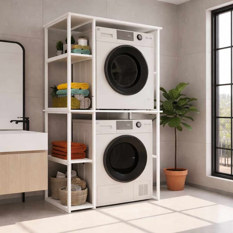 Vaskemaskinehylde Hanah Home Vento (90 x 190 x 60 cm) Hvid - Hvid - Opbevaring - Hylder & Reoler - Hylder & hyldeknægte