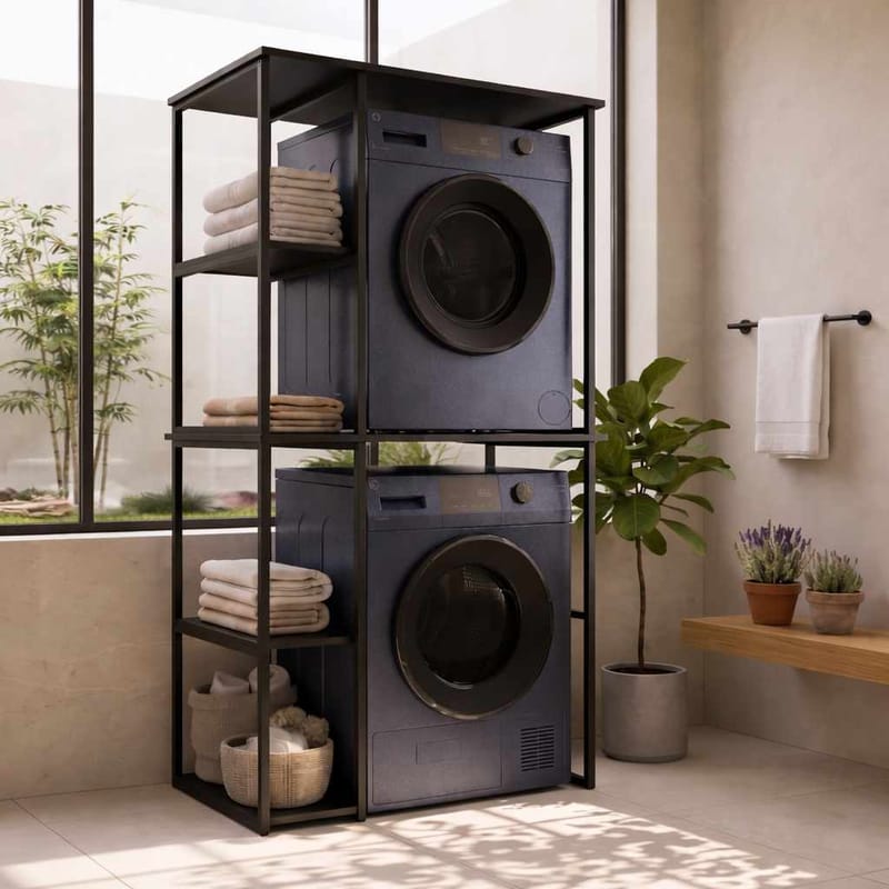 Vaskemaskinehylde Hanah Home Vento (90 x 190 x 60 cm) Sort - Sort - Opbevaring - Hylder & Reoler - Hylder & hyldeknægte