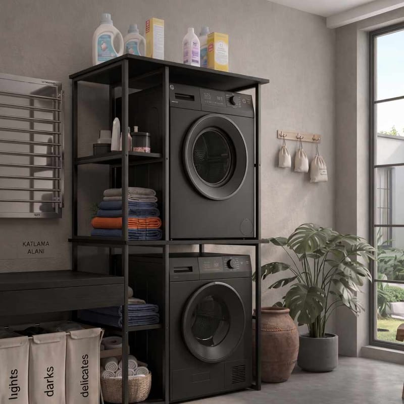 Vaskemaskinehylde Hanah Home Vento (90 x 190 x 60 cm) Sort - Sort - Opbevaring - Hylder & Reoler - Hylder & hyldeknægte