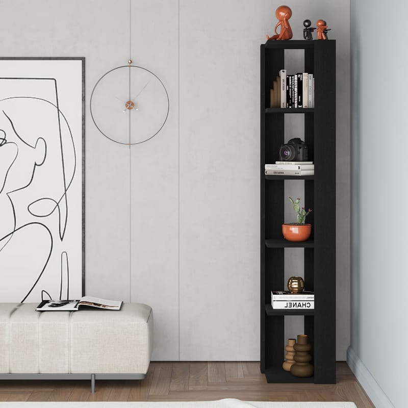 Verina Bogreol 161 cm - Black Wood - Opbevaring - Hylder & Reoler - Hjørnehylde og hjørnereol
