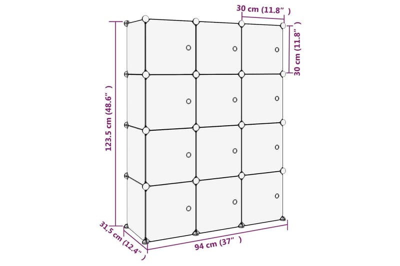 beBasic kubeformede opbevaringskasser 12 stk. med låger PP transparent - gennemsigtig - Kurve & kasser
