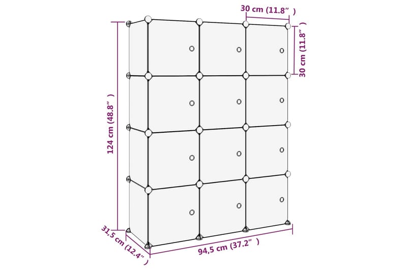 beBasic kubeformede opbevaringskasser 12 stk. med låger PP sort - Sort - Kurve & kasser