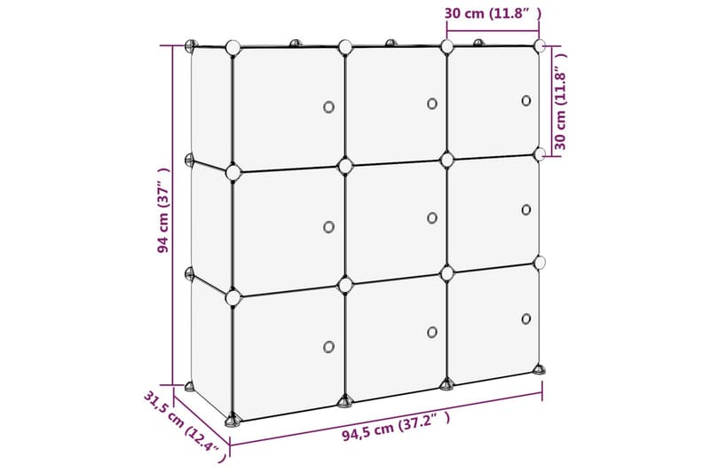 beBasic kubeformede opbevaringskasser 9 stk. med låger PP transparent - gennemsigtig - Kurve & kasser