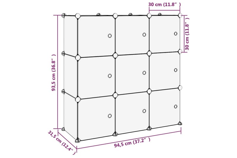 beBasic kubeformede opbevaringskasser 9 stk. med låger PP sort - Sort - Kurve & kasser
