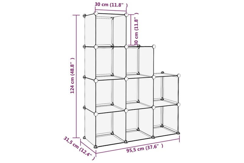 beBasic kubeformede opbevaringskasser 9 stk. PP transparent - gennemsigtig - Kurve & kasser