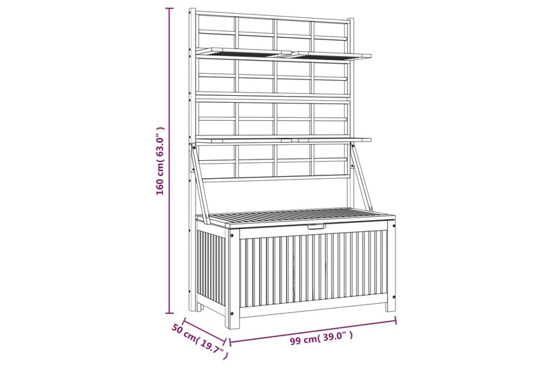 beBasic opbevaringsboks med espalier 99x50x160 cm massivt akacietræ grå - GrÃ¥ - Kurve & kasser