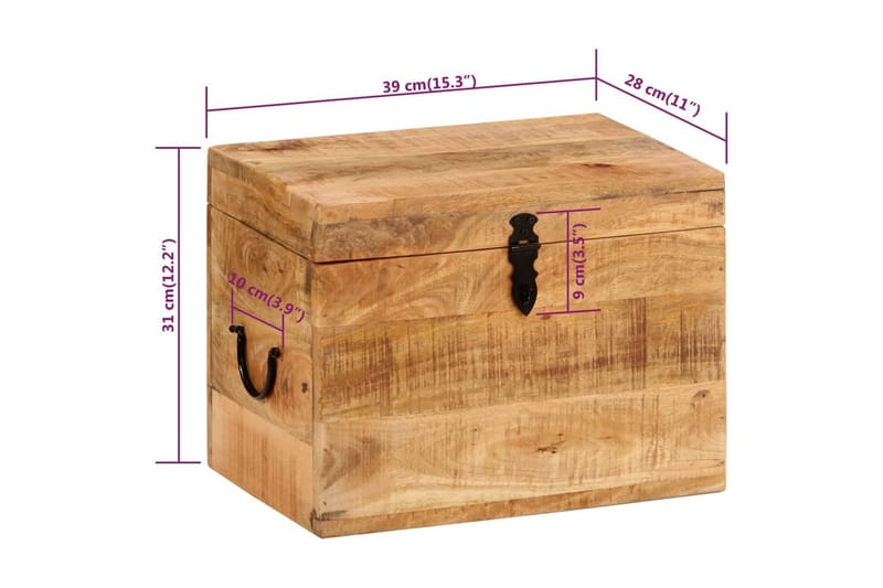 beBasic opbevaringskasse 39x28x31 cm massivt mangotræ - Brun - Kurve & kasser