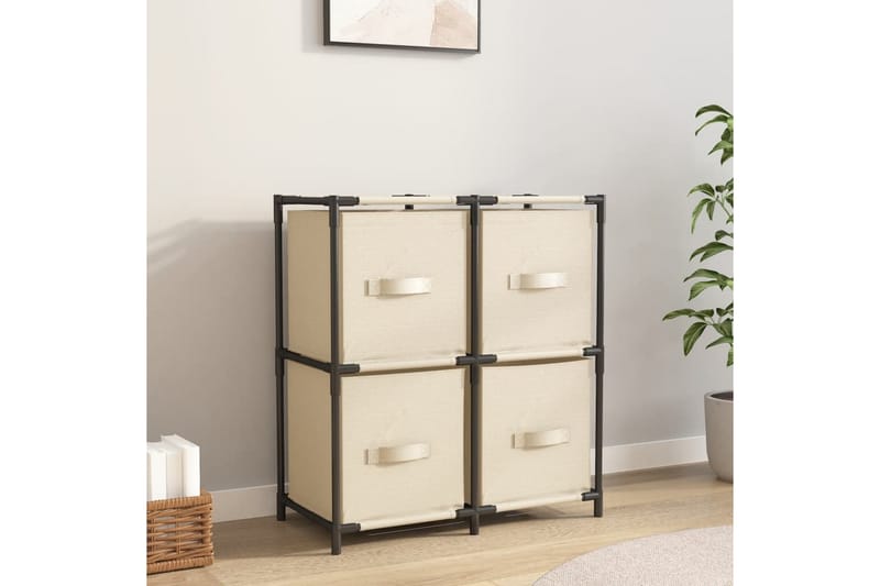 beBasic opbevaringsskab med 4 stofkurve 63x30x71 cm stål cremefarvet - Creme - Opbevaring - Opbevaring til småting - Kurve & kasser
