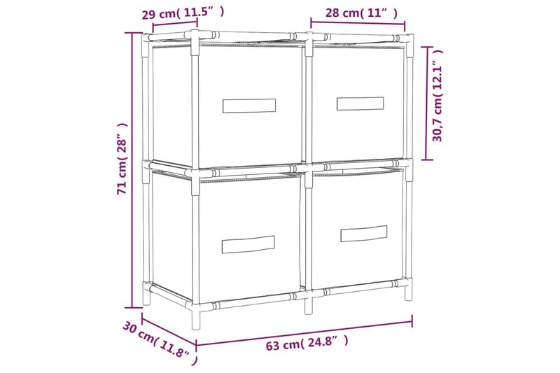 beBasic opbevaringsskab med 4 stofkurve 63x30x71 cm stål cremefarvet - Creme - Kurve & kasser