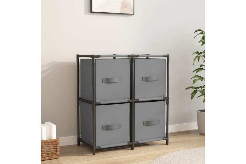 beBasic opbevaringsskab med 4 stofkurve 63x30x71 cm stål grå - GrÃ¥ - Opbevaring - Opbevaring til småting - Kurve & kasser
