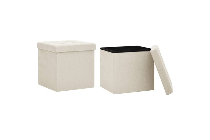 foldbare opbevaringspuffer 2 stk. kunstlærred cremefarvet - Hvid - Kurve & kasser