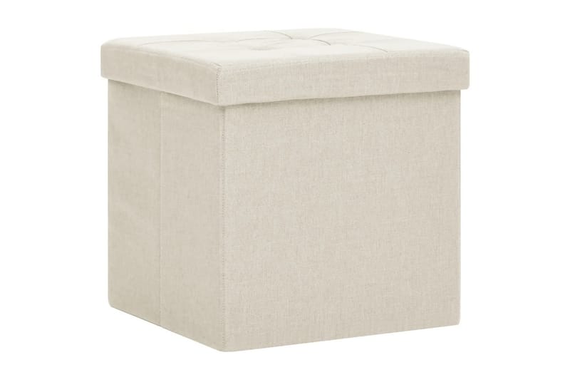 foldbare opbevaringspuffer 2 stk. kunstlærred cremefarvet - Hvid - Kurve & kasser