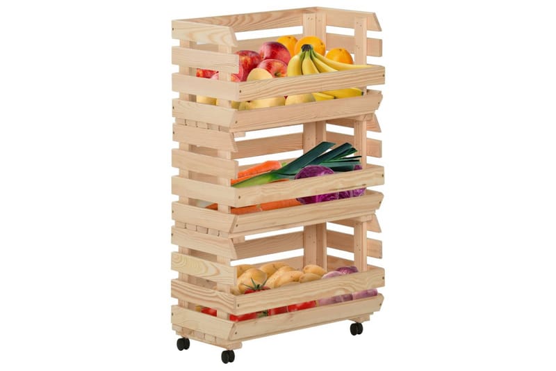 grøntsagsvogn 37x30x80 cm massiv fyrretræ - Brun - Opbevaring - Opbevaring til småting - Kurve & kasser