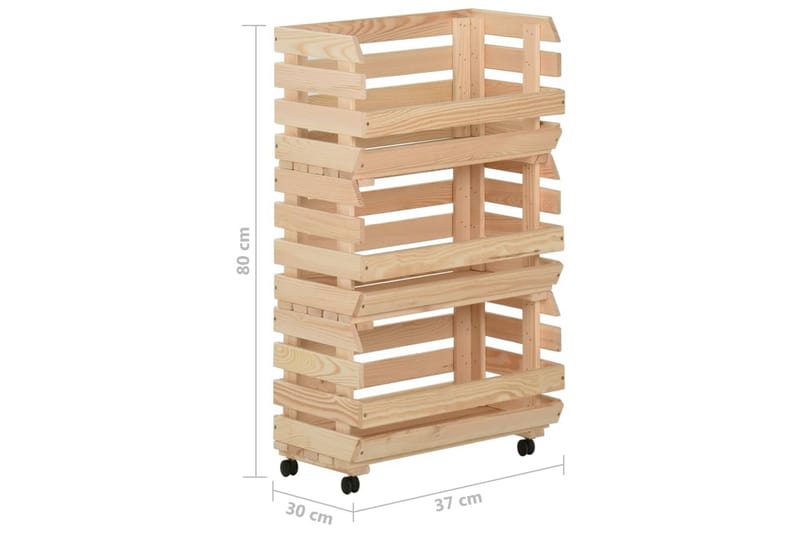 grøntsagsvogn 37x30x80 cm massiv fyrretræ - Brun - Opbevaring - Opbevaring til småting - Kurve & kasser
