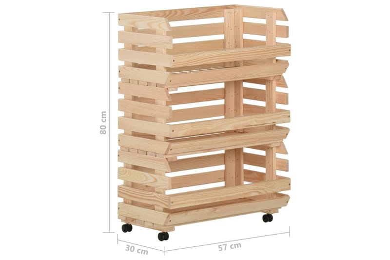 grøntsagsvogn 57x30x80 cm massivt fyrretræ - Brun - Opbevaring - Opbevaring til småting - Kurve & kasser
