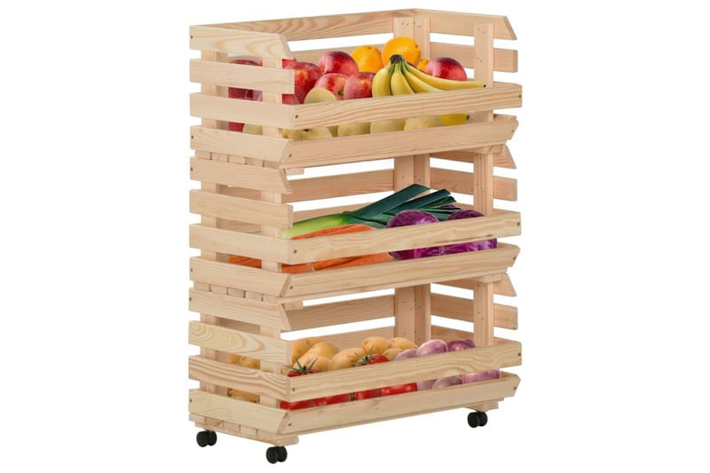 grøntsagsvogn 57x30x80 cm massivt fyrretræ - Brun - Opbevaring - Opbevaring til småting - Kurve & kasser