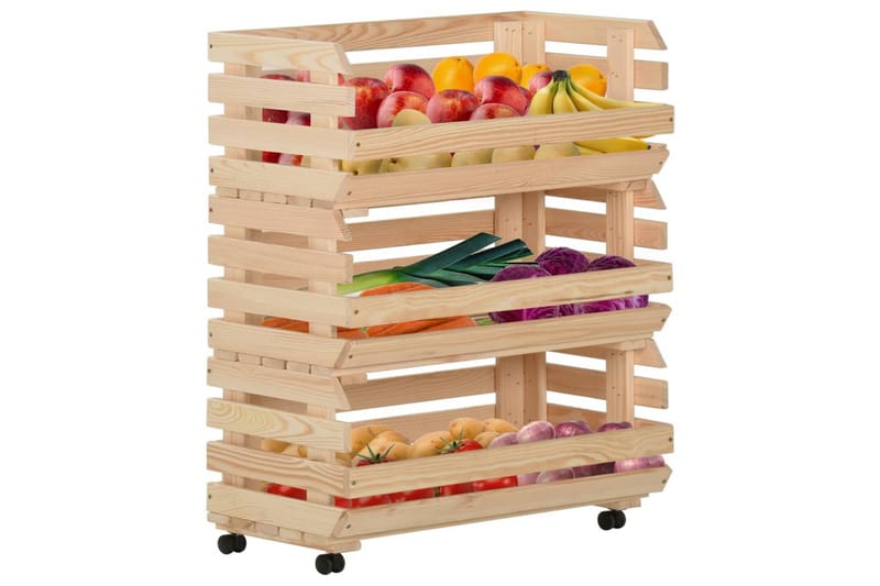grøntsagsvogn 77x30x80 cm massivt fyrretræ - Brun - Opbevaring - Opbevaring til småting - Kurve & kasser