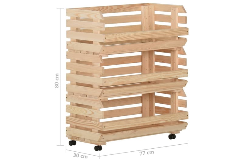 grøntsagsvogn 77x30x80 cm massivt fyrretræ - Brun - Opbevaring - Opbevaring til småting - Kurve & kasser