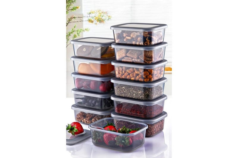 Opbevaringsboks Sæt (12 Dele) Ornel Antracit - Antracit - Opbevaring - Opbevaring til småting - Kurve & kasser - Plastikbakke & plastikkasse