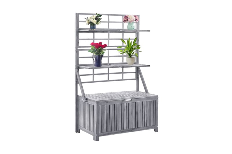 opbevaringskasse med espalier 99x55x160 cm massivt akacietræ - Grå - Opbevaring - Opbevaring til småting - Kurve & kasser
