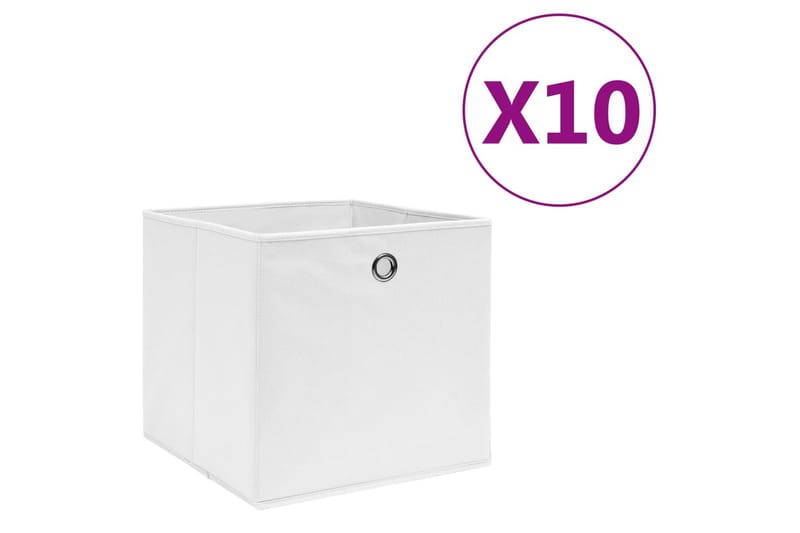 Opbevaringskasser 10 stk. 28x28x28 cm uvævet stof hvid - Hvid - Opbevaring - Opbevaring til småting - Kurve & kasser