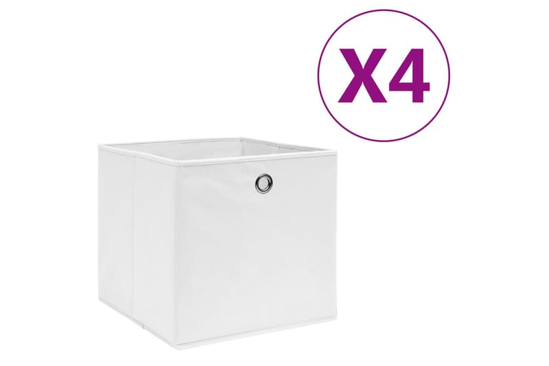 Opbevaringskasser 4 stk. 28x28x28 cm uvævet stof hvid - Hvid - Opbevaring - Opbevaring til småting - Kurve & kasser